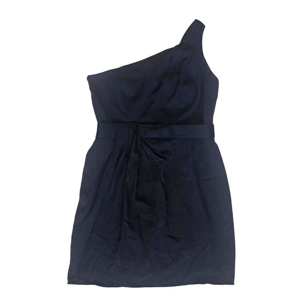 WHITE by Vera Wang Midnight Pleated Waist Tie One Shoulder Cocktail Dress Sz 12 - Picture 2 of 16